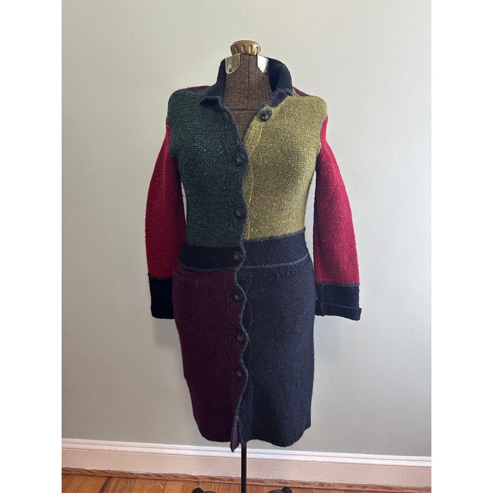 Talbots Fall Color Block Wool Duster Cardigan Siz… - image 1